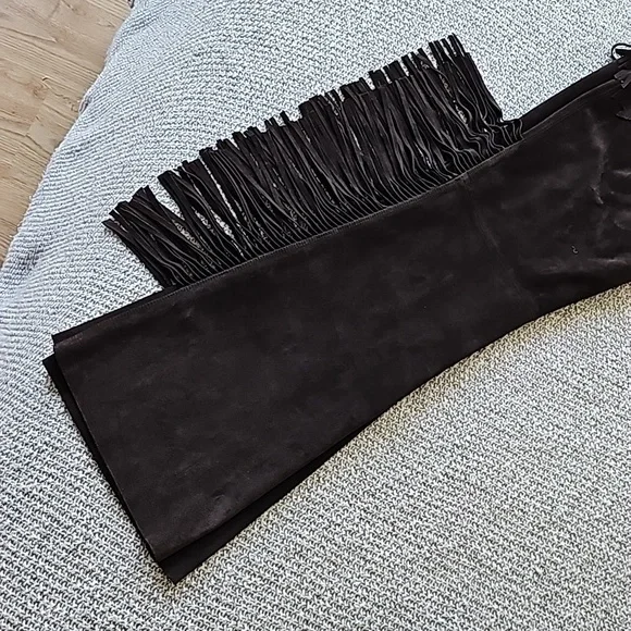 Genuine Leather Dark Brown Pants with Fringe Details  Size 8 Aprox - Picture 6 of 16
